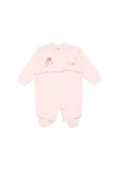 Bebegen Kız Bebek Ekru Somon Gül Nakışlı Kanaviçe Çıtçıtlı Patikli Tulum