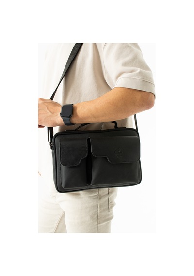 West Polo Westpolo Askılı Vegan Deri Ve Kanvas Kumaş Tablet Evrak Unisex Postacı Çantası - Siyah