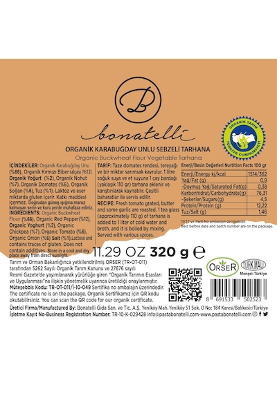 Organik Karabuğday Unlu Sebzeli Tarhana 320 G