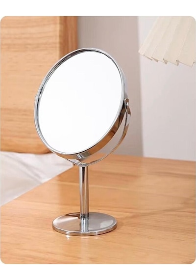 Sonx Oval Masaüstü Ayaklı 360 Dönebilen Çift Taraflı Büyüteçli Krom Ayna 18x10cm Renkli