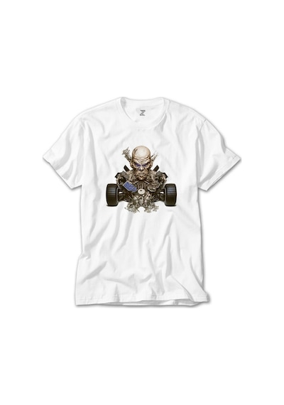 Skull Car Beyaz Tişört Beyaz