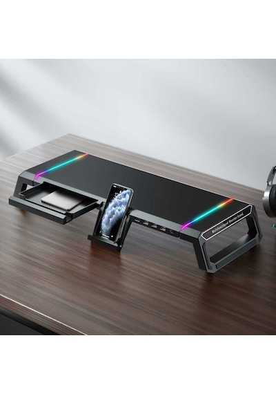 Masaüstü Stand Yükseltici Katlanabilir Rgb Çekmeceli Monitör Standı