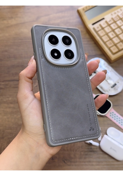 Redmi Note 14 Pro 5g Uyumlu Premium Deri Dokulu Darbelere Karşı Dayanıklı Nazal Silikon Kılıf Gri