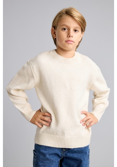 Defacto Oversize Bisiklet Yaka Triko Basic Kazak Erkek Çocuk I3438a826cwer113 Ekru-er113