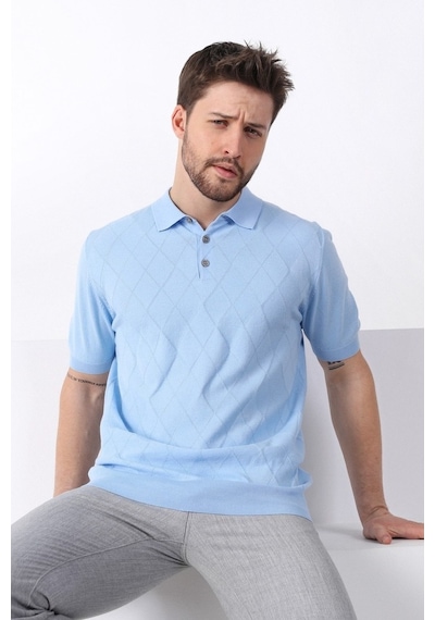 Ferraro Buzmavi Polo Yaka Baklava Desen Erkek Pamuk Triko T-Shirt