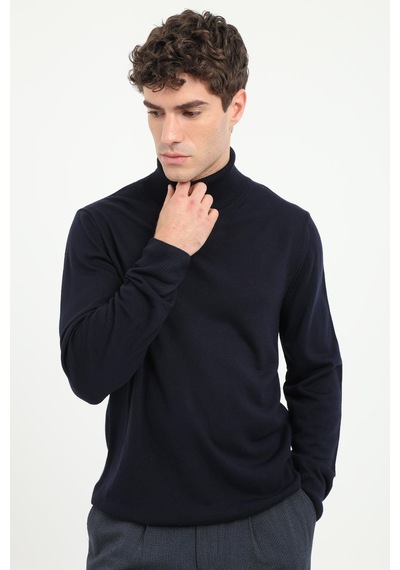 Dufy Erkek Slim Fit Yarım Balıkçı Yaka Lacivert Triko-18509