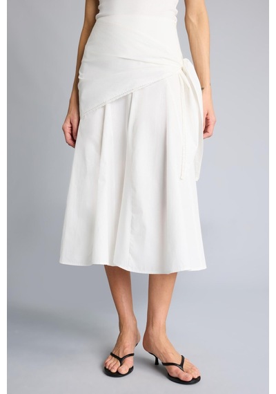 Defacto %100 Pamuk A Kesim Normal Bel Poplin Midi Etek H3435ax26smwt32 Beyaz-wt32