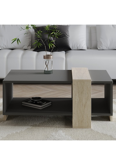Meleni Orta Sehpa 90 Cm Modern Tasarım Raflı Traverten/antrasit