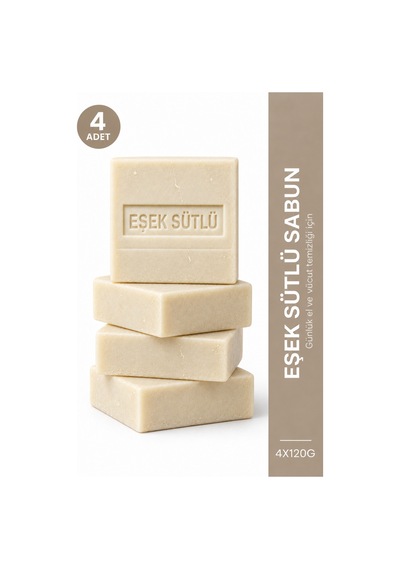 Eşek Sütü Sabunu 4'lü Paket 4 x 120 g Eşek Sütlü Katı Sabun Günlük El ve Vücut Temizliği