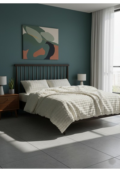 Diamond 3 Parça Bubble Kürk Comforter Set, Çift Kişilik Yorgan Seti 220x240 -krem Krem