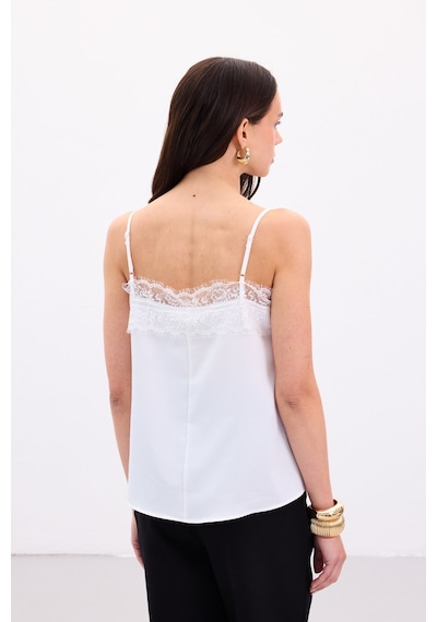 Sateen Dantel Detaylı Askılı Bluz - Ekru-136875 Ekru