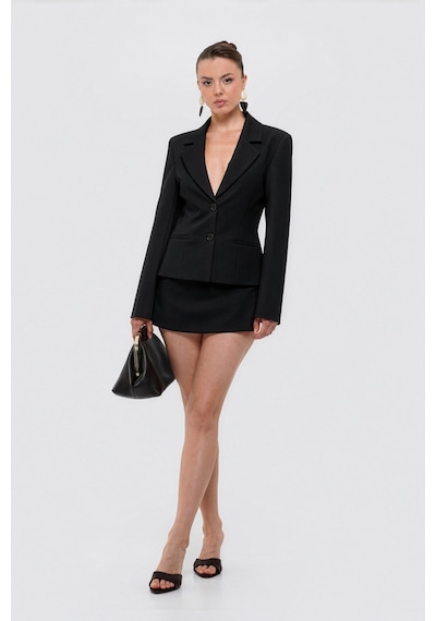 Thalure Kadın Siyah Vücuda Oturan Kısa Klasik Blazer
