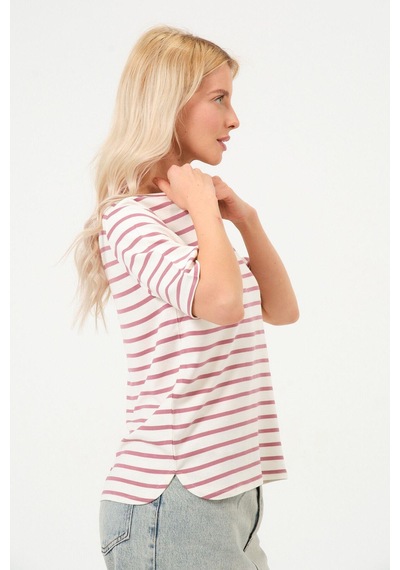 Kadın Çizgili Tişört Oversize T-shirt Çok Renkli