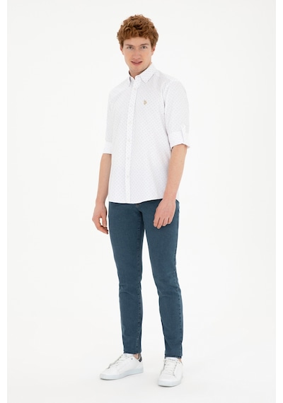 U.S. Polo Assn. Erkek Taş Baskılı Beyaz Gömlek 50288655-VR049 U.S. Polo Assn. Erkek Taş Baskılı Beyaz Gömlek 50288655-VR049