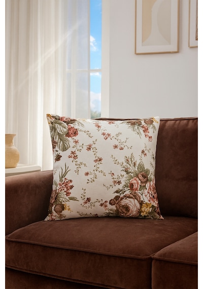 Duck Güllü Kırlent Kılıfı Kahve Bej V1 40x40 Kahverengi