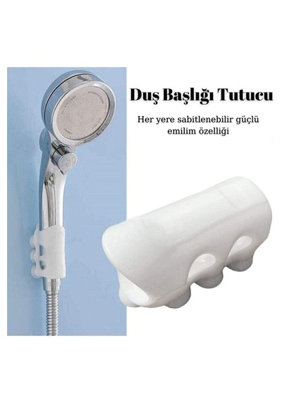 7 Vantuzlu Su Geçirmeyen Kancalı Banyo Duş Başlığı Askı Tutucu Silikon Güçlü Vakum Aparatı Beyaz