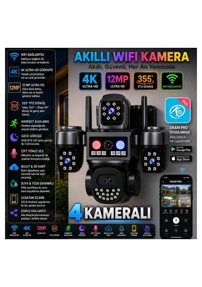 O-kam 205 Plus 4 Lens Wifi Kamera Çakarlı