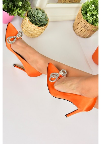 Fox Shoes  Turuncu Saten Kumaş Taşlı Kadın Stiletto M253972004