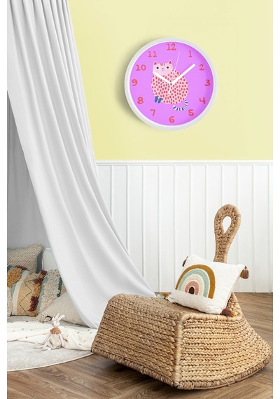 Kedi Tasarım Modern Duvar Saati - Çocuk Odası Duvar Saati - 42cm - Önü Camlı Beyaz Kasa-jh1173 Beyaz