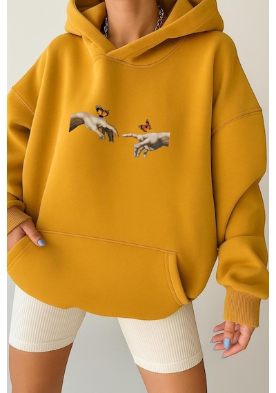 Benroma El Parmak Unisex Kapüşonlu Sweat Sarı