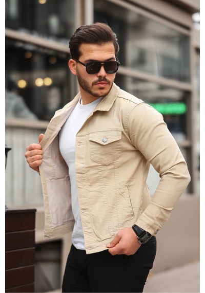 Serseri Jeans Koyu Haki Erkek Kot Ceket Bej