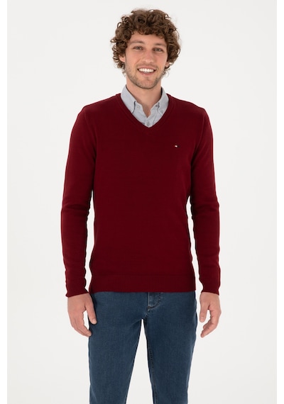 U.S. Polo Assn. Erkek Slim Fit V Yaka Bordo Basic Kazak 50313668-VR014