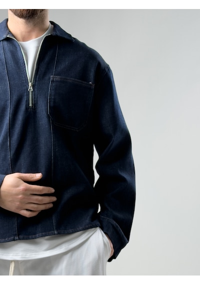Cocopelli Fermuar Detaylı Denim Ceket Coc2879 Mavi