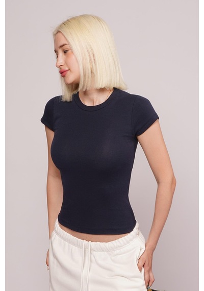 Lacivert Bisiklet Yaka Basic Kadın T-shirt Mg2479 Lacivert