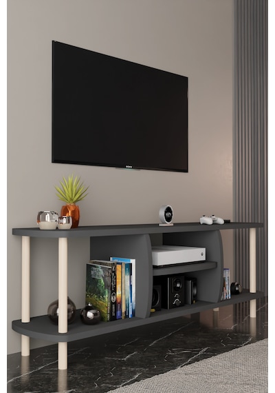 Modern Tv Ünitesi Ahşap Raflı 2 Katlı 4 Raflı Televizyon Sehpası Televizyon Ünitesi Antrasit Modern Tv Ünitesi Ahşap Raflı 2 Katlı 4 Raflı Televizyon Sehpası Televizyon Ünitesi Antrasit