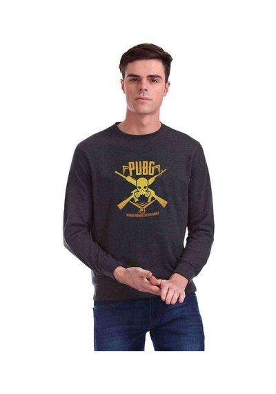 Pubg Kurukafa Sarı Baskılı Füme Erkek Örme Sweatshirt U