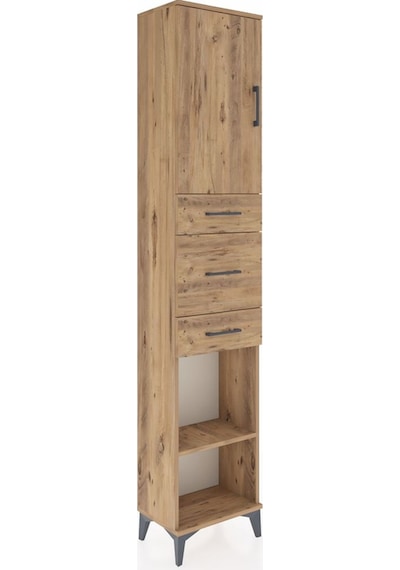 Arges Dolap 3 Raflı 3 Çekmeceli Tek Kapaklı 44x30x221 Çam-çam Çam