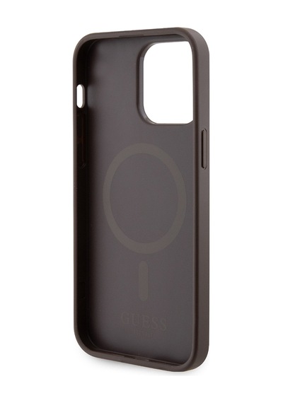 Apple Uyumlu iPhone 14 Pro Max Kılıf Guess Lisanslı Magsafe Şarj Özellikli 4g Şerit Tasarımlı Printed Kahverengi