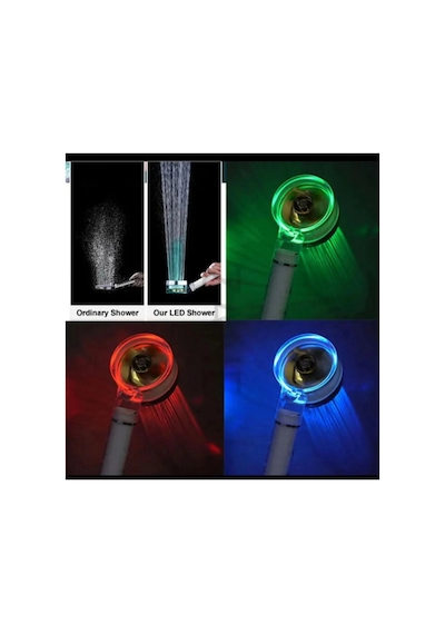 Led Işıklı Turbo Renkli Pervaneli Filtreli Su Tasarruflu Duş Başlığı Çok Renkli