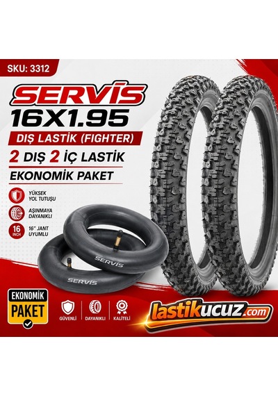 Servis 16x1.95 Dış Lastik Fıghter Bisiklet Lastiği Ve İç Lastiği 2 Şer Adet, Takım