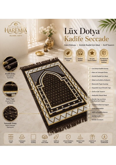 Lüks Dotya Kadife Seccade Kalın Yumuşak Dokulu Hediyelik Namaz Seccadesi Kahverengi Çok Renkli