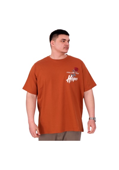 Mode Xl Büyük Beden Erkek T-shirt Bisiklet Yaka Rose U25032 Tarçın Kahverengi