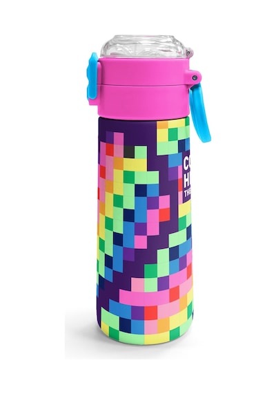 Coral High Kids Çok Renkli Piksel Kalp Desenli Pipetli Ve Direkt İçim Çelik Termos 500 Ml 38108 Çok Renkli