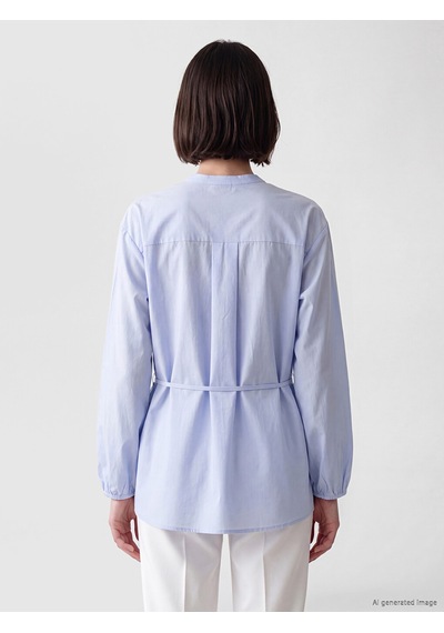 Lcw Modest Mavi Pileli Kuşaklı Oversize Kadın Gömlek Tunik