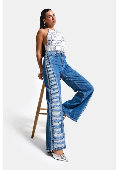 Itsbasic Kadın Mavi T-9s6-4 Flare Fit Özel Tasarım Denim Jean