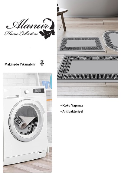 Dekoreko Kaymaz Taban Djt 3 Lü Banyo Paspas Takımı Trend Karışık Modern 608m gri