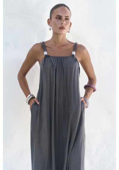 Mai Collection Mai Studios Co. Kasteli Boncuk Detay Antrasit Elbise Antrasit