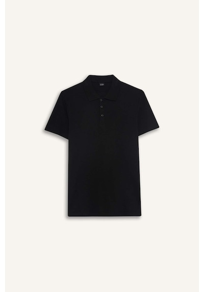 DeFacto Slim Fit Dar Kesim Polo Yaka Kısa Kollu Pamuklu Modal Karışımlı Basic Düz Siyah Tişört M6609AZ25SPBK81