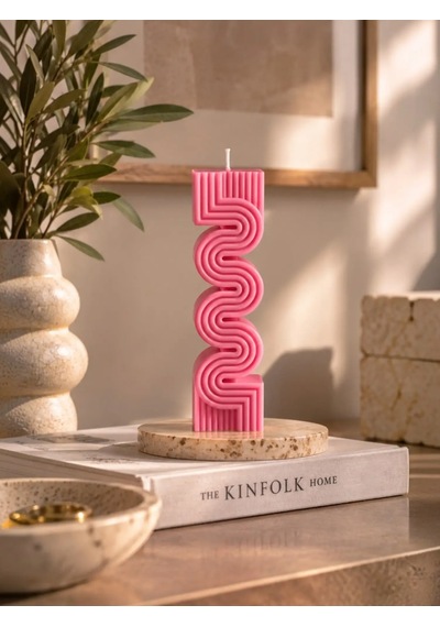 Mumelia Sonsuz Kıvrım - Doğal Soya Blok Dekoratif Mum - Büyük Boy - Pembe