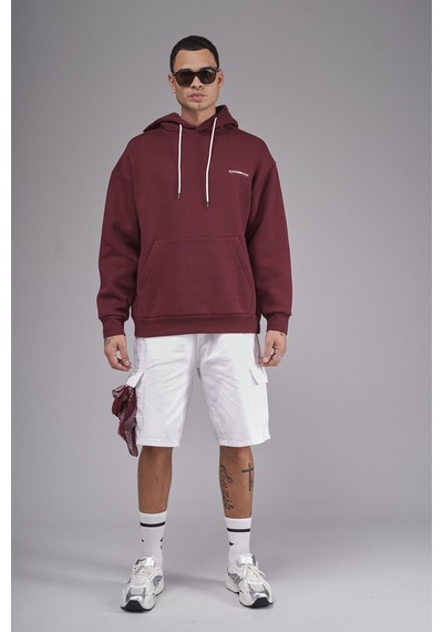 Kapuşonlu Baskılı Oversize Kalıp Unisex Hoodie Sweatshirt Bordo