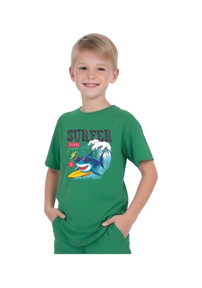 Fyk Kids Erkek Çocuk Tişört-kapri Surfer Baskılı Alt-üst Takım Yeşil