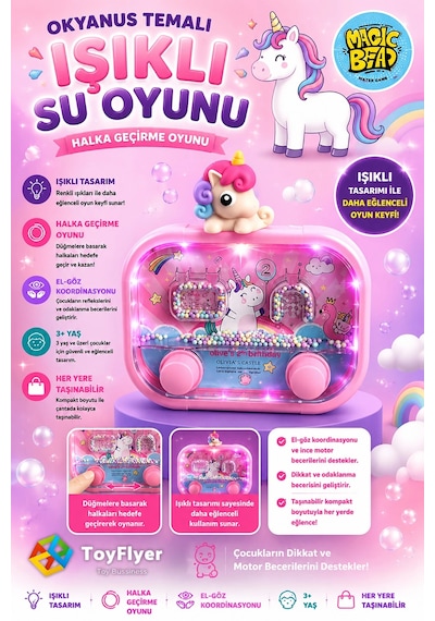 Su Oyunu Water Game Çocuklar İçin Eğlenceli Halka Geçirme Işıklı Unicorn Modelleri 2586bc-f12pembe