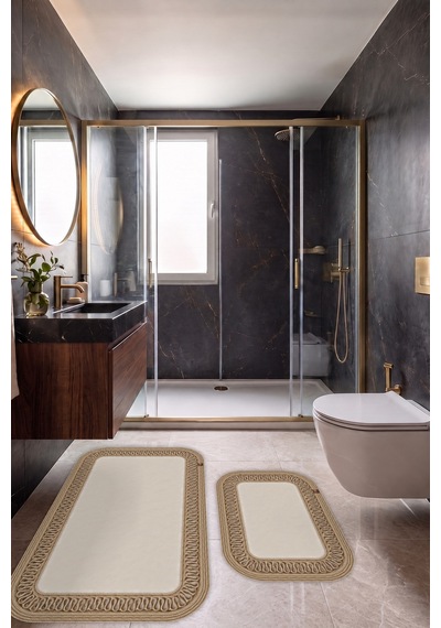 Banyo Paspası Takımı 70x110+50x70 Cm İç Trikot Ekru & Hasır Ekru - Hasır