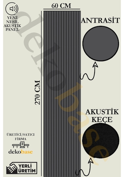 Antrasit 60x270 Cm Yeni Nesil Akustik Ahşap Duvar Paneli