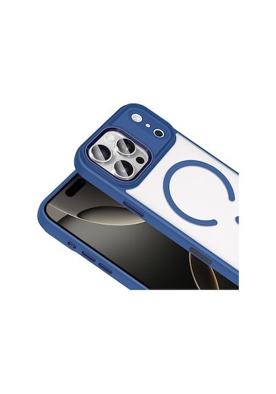 Techaks Apple Uyumlu iPhone 17 Pro Max Kılıf Wireless Şarj Özellikli Zore Krom M-safe Silikon Kapak - Lacivert Lacivert