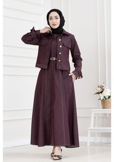 Sevitli Kolu Apoletli Kot Jile İkili Takım-bordo-5656 Bordo